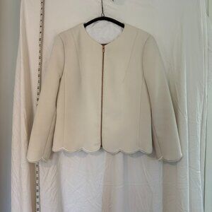 Ted Baker Heraly Cropped Jacket Women's White Size 3 Zipper Front Scalloped-Edge